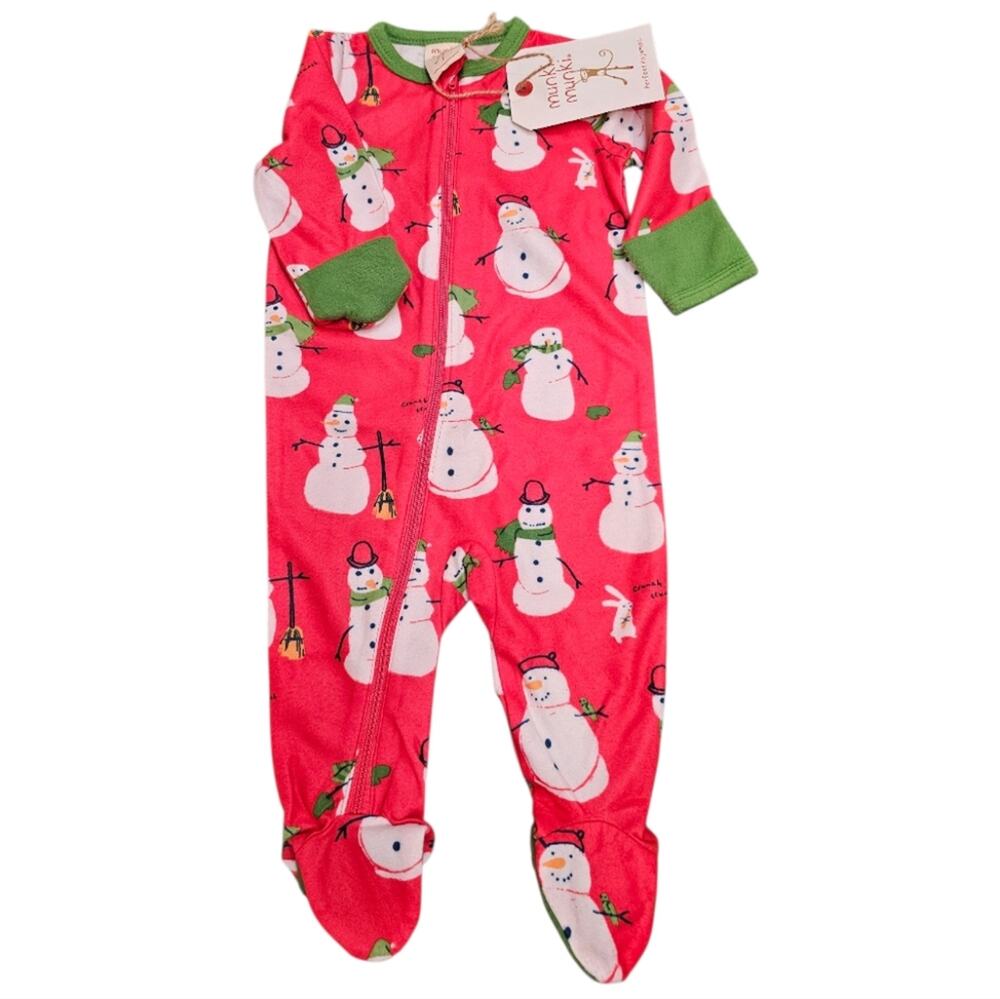Munki Munki Perfect Pajamas Snowman Footed And Mitten Onesie